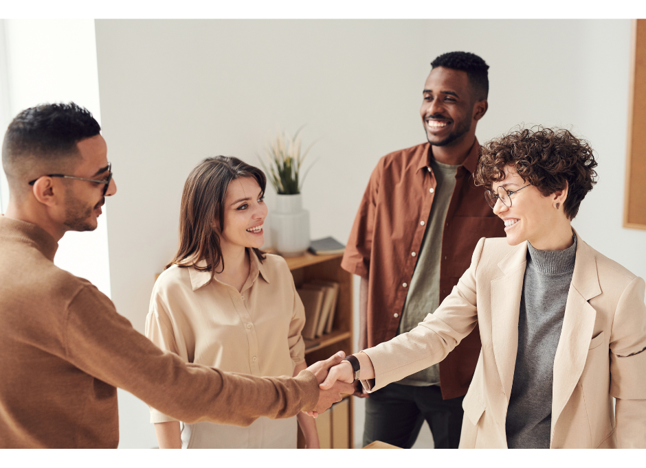 Two person greeting one another